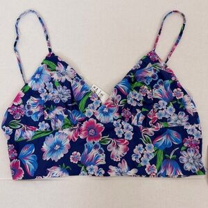 Lulu's Blue and Pink Floral Smocked Crop Top